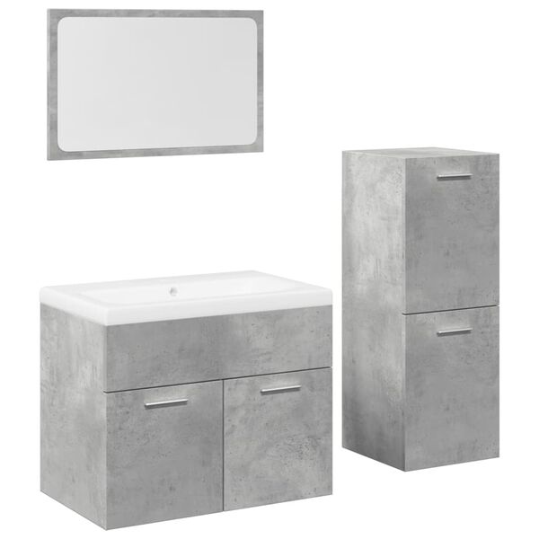 vidaXL 4-tlg. Badm&ouml;bel-Set Betongrau Holzwerkstoff