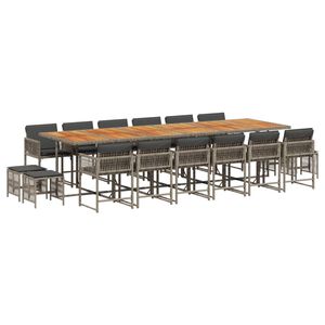 vidaXL 17-tlg. Garten-Essgruppe mit Kissen Grau Poly Rattan