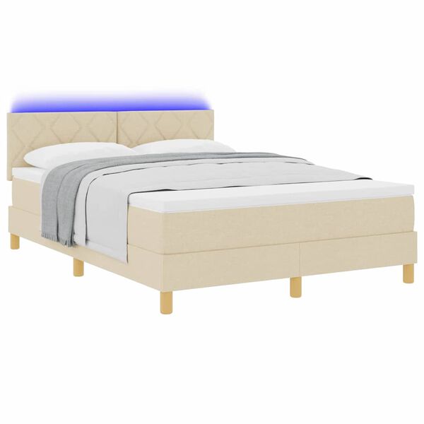 vidaXL LED Boxspringbett mit Matratze mit LED Creme 140 x 190 cm Stoff