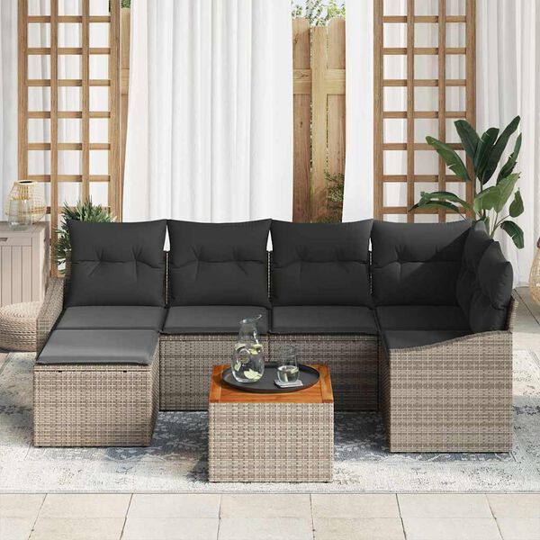 vidaXL Gartensofa-set mit Kissen 7 pcs Grau Poly-Rattan