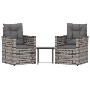 vidaXL 3-tlg. Garten-Lounge-Set mit Kissen Poly Rattan Grau