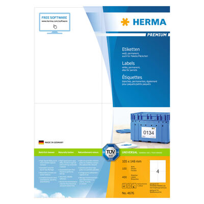 HERMA Etiketten PREMIUM Permanent Haftend A4 105x148 mm 100 Blätter