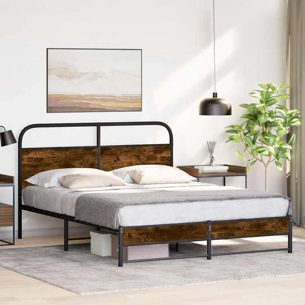 vidaXL Bettgestell ohne Matratze 150x200 cm R&auml;uchereiche Holzwerkstoff