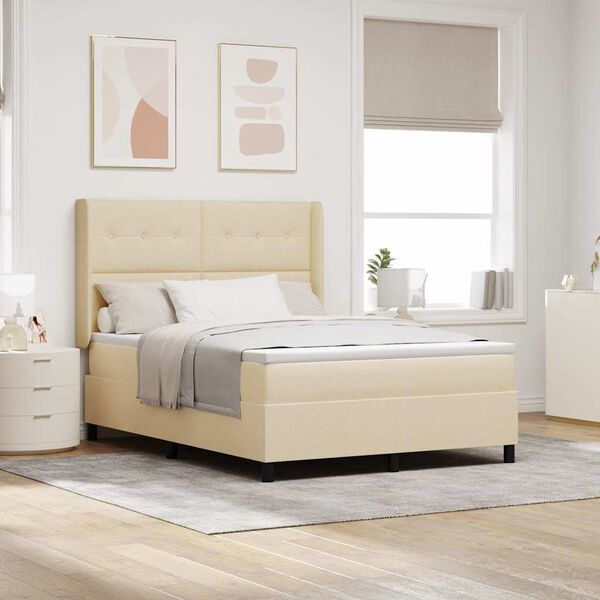 vidaXL LED Boxspringbett mit Matratze Creme 140 x 200 cm Stoff
