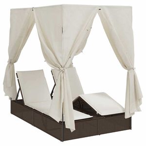 vidaXL Doppelte Sonnenliege mit Dach Braun 205 x 129 x 200 cm