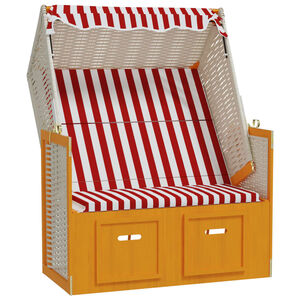 vidaXL Strandkorb mit Dach Poly Rattan und Massivholz Rot & Wei&szlig;