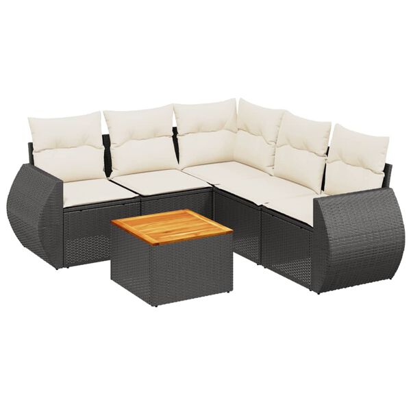 vidaXL 6-tlg. Garten-Sofagarnitur mit Kissen Schwarz Poly Rattan
