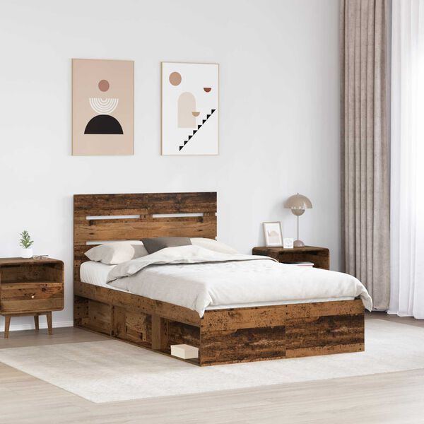 vidaXL Bettrahmen Altholz 135 x 190 cm Massives Kiefernholz