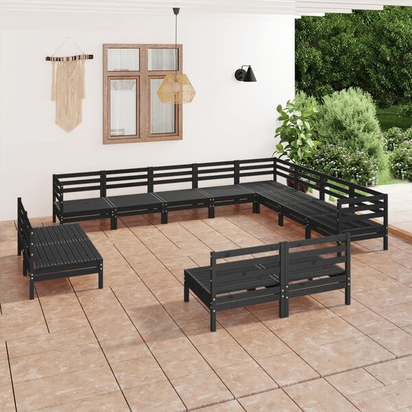 vidaXL 12-tlg. Garten-Lounge-Set Massivholz Kiefer Schwarz