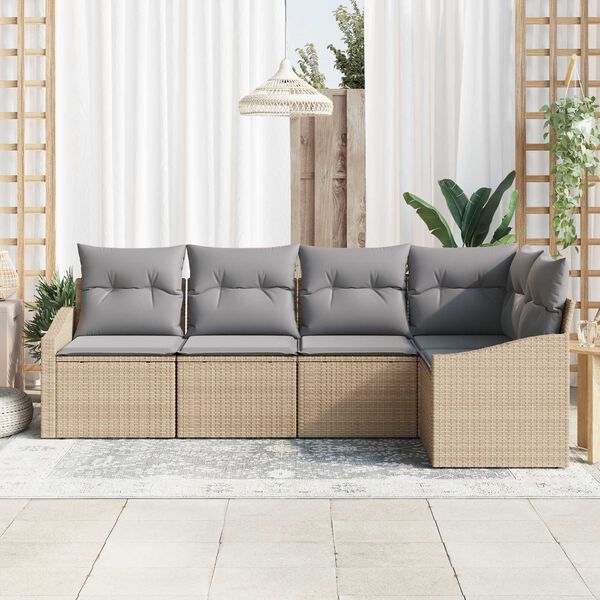 vidaXL Sofa Set mit Kissen 5 pcs Beige Poly-Rattan
