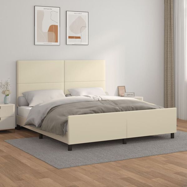 vidaXL Bettgestell mit Kopfteil Creme 180x200 cm Kunstleder