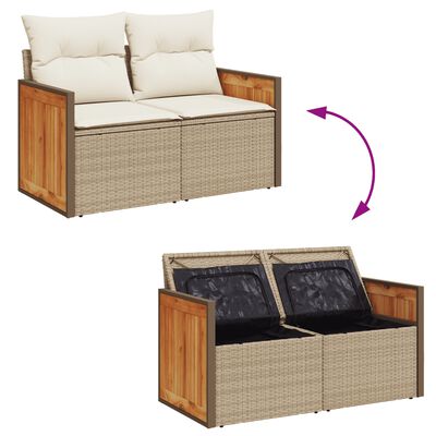 vidaXL 9-tlg. Garten-Sofagarnitur mit Kissen Beige Poly Rattan