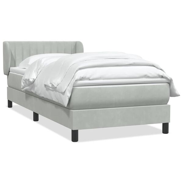 vidaXL Boxspringbett mit Matratze Hellgrau 90x210 cm Samt