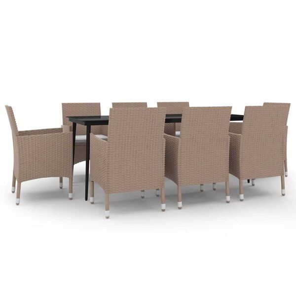 vidaXL 9-tlg. Garten-Essgruppe mit Kissen Poly Rattan und Glas