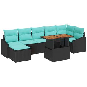 vidaXL Gartensofa-set 8 stk. Schwarz und T&uuml;rkis