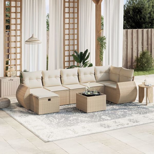 vidaXL 7-tlg. Garten-Sofagarnitur mit Kissen Beige Poly Rattan
