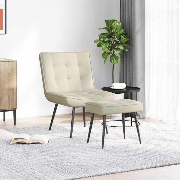 vidaXL Relaxsessel mit Hocker Creme Samt