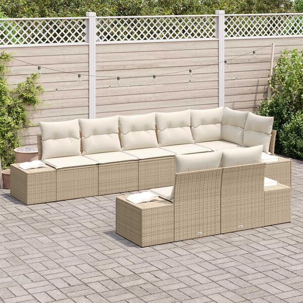 vidaXL Gartensofa-set mit Kissen 8 pcs Beige und Creme Poly-Rattan