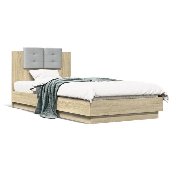 vidaXL Bettgestell mit Kopfteil & LED-Leuchten Sonoma-Eiche 100x200 cm