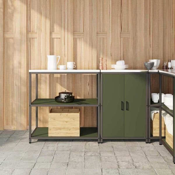vidaXL Aufbewahrungsset f&uuml;r die K&uuml;che mit Regal 2 pcs Olive Gr&uuml;n