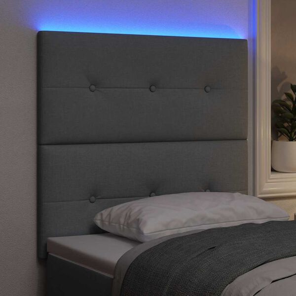 vidaXL LED-Kopfteil mit LED -Streifenleuchten Hellgrau 90 cm Stoff