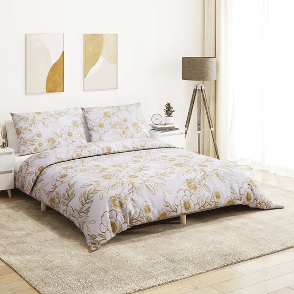 vidaXL Bettw&auml;sche-Set Wei&szlig; und Braun 225x220 cm Baumwolle