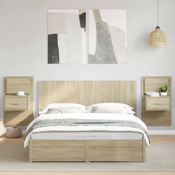 vidaXL Kopfteil mit Nachttischen Sonoma-Eiche 160 cm Holzwerkstoff