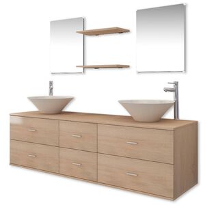 vidaXL 9-tlg. Badm&ouml;bel-Set mit Waschbecken und Wasserhahn Beige