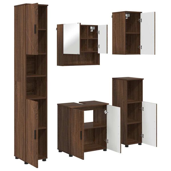vidaXL Badezimmerm&ouml;bel-Set Wandmontiert 5 pcs Braun Eichen-Optik