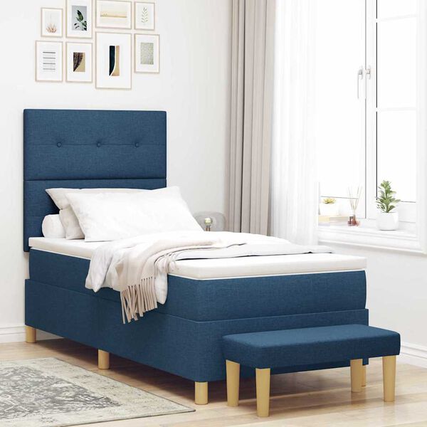 vidaXL Boxspringbett mit Matratze mit Kopfteil Blau 90 x 190 cm Stoff