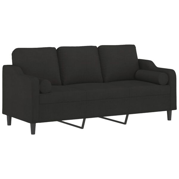 vidaXL 3-Sitzer-Sofa mit Kissen Schwarz 180 cm Stoff