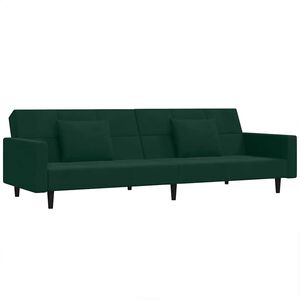 vidaXL Schlafsofa 2-Sitzer mit 2 Kissen Dunkelgr&uuml;n Samt