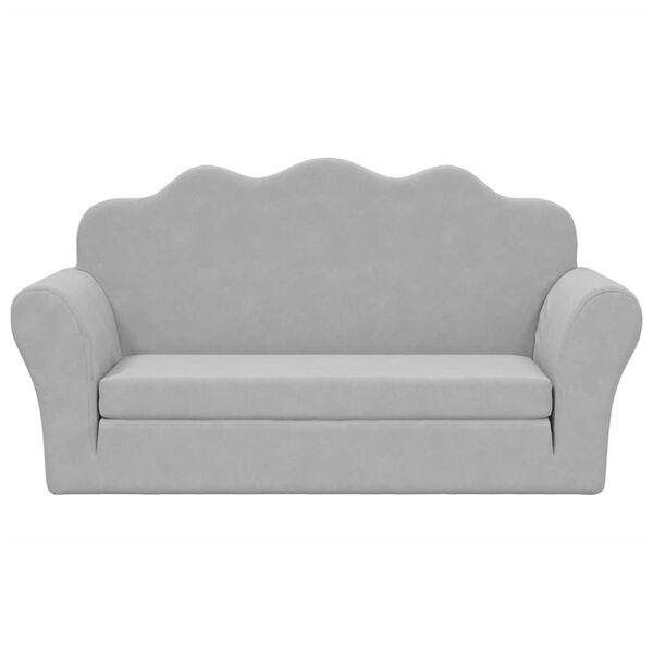 vidaXL Kinder-Schlafsofa 2-Sitzer Hellgrau Weicher Pl&uuml;sch