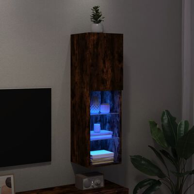 vidaXL TV-Schrank mit LED-Leuchten Räuchereiche 30,5x30x102 cm