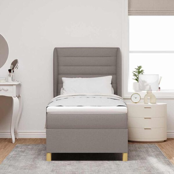 vidaXL Boxspringbett mit Matratze Dunkelgrau 90x190 cm Taupe Stoff