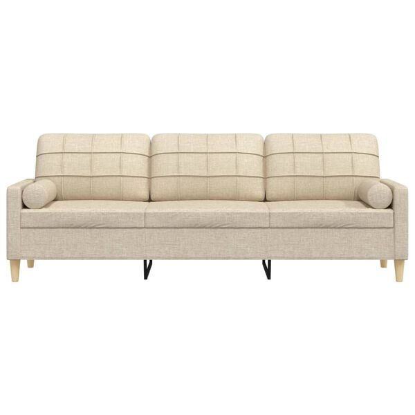 vidaXL Sofa 3-Sitzer mit Zierkissen Creme 210 cm Stoff