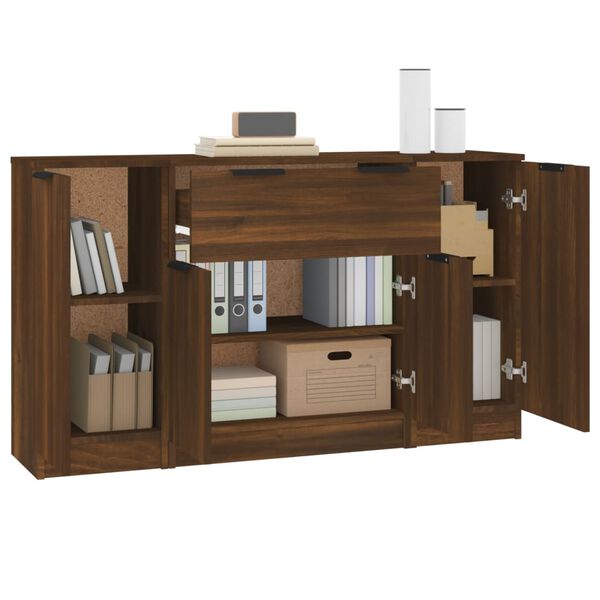 vidaXL Sideboards 3 Stk. Braun Eichen-Optik Holzwerkstoff