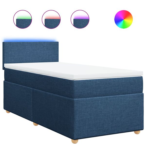 vidaXL Boxspringbett mit Matratze Blau 90x200 cm Stoff