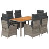 vidaXL 7-tlg. Garten-Essgruppe mit Kissen Grau Poly Rattan