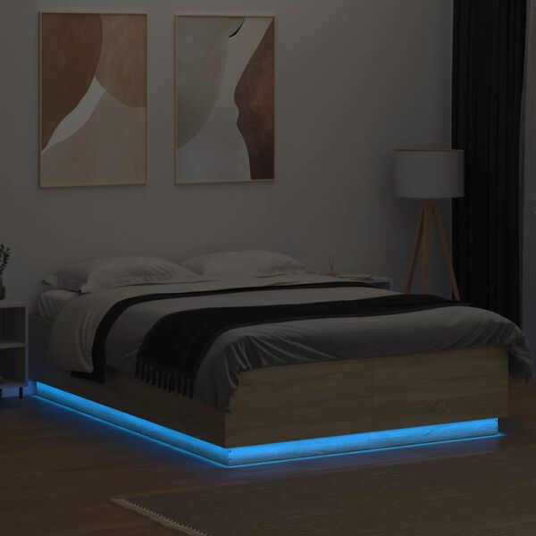 vidaXL Bettgestell mit LED Sonoma-Eiche 120x200 cm Holzwerkstoff