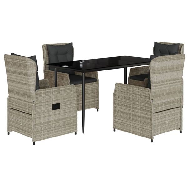 vidaXL 5-tlg. Garten-Essgruppe mit Kissen Hellgrau Poly Rattan