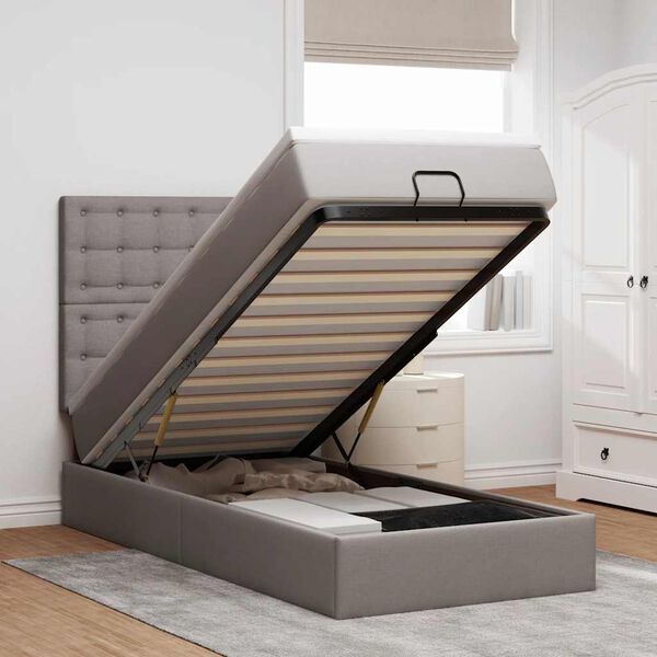 vidaXL Ottomane Bett mit Matratze & LEDs Taupe 90x200 cm Stoff