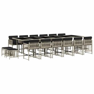 vidaXL 17-tlg. Garten-Essgruppe mit Kissen Hellgrau Poly Rattan