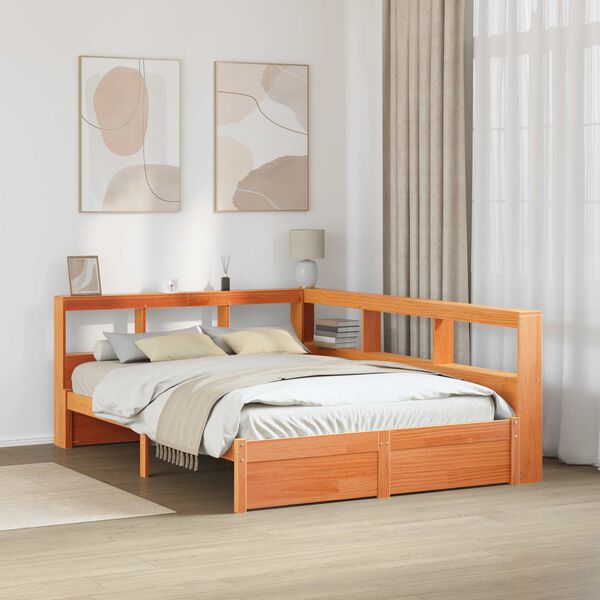 vidaXL B&uuml;cherregal-Bett mit Kopfteil 2 pcs Wachsbraun 200 x 120 cm