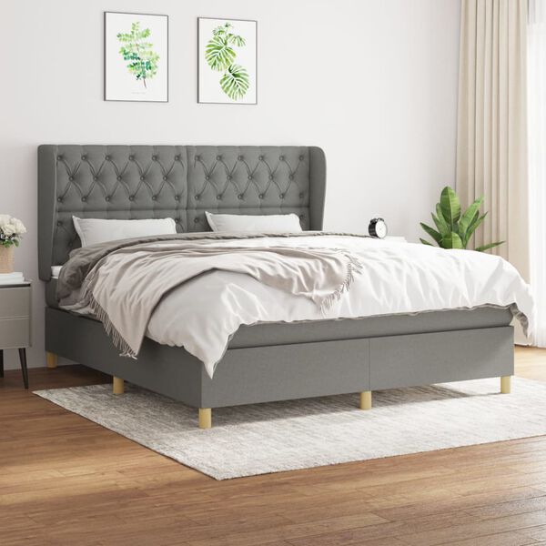 vidaXL Boxspringbett mit Matratze Dunkelgrau 160x200 cm Stoff