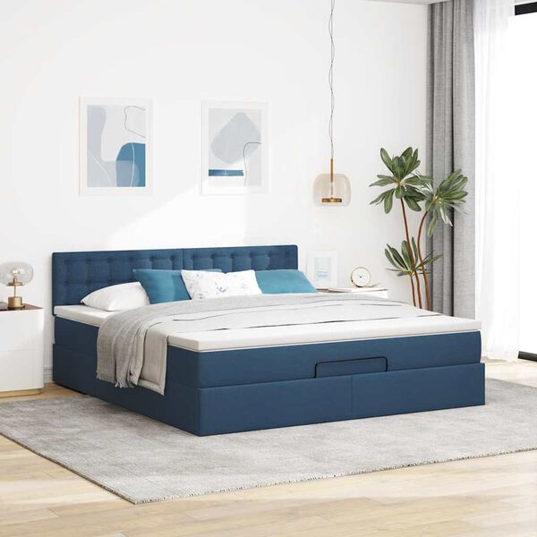 vidaXL Ottoman-Bett mit Matratze Blau 160x200 cm Stoff