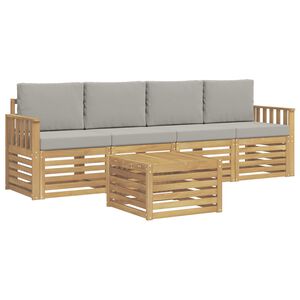 vidaXL Outdoor-Sofagarnitur 5 stk. Wei&szlig; und Hellgrau Polyester