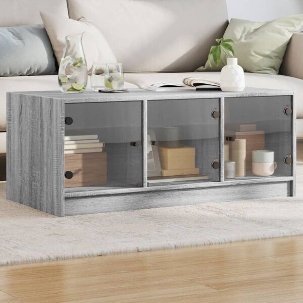 vidaXL Couchtisch mit Glast&uuml;ren Grau Sonoma 102x50x42 cm