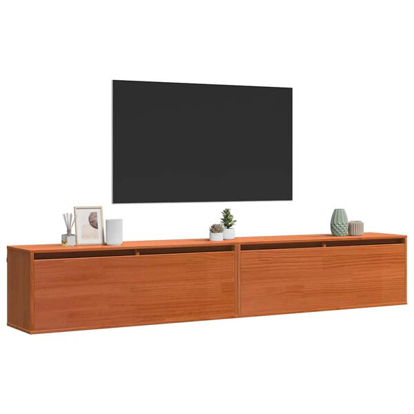 vidaXL Wandschrank mit Regal mit T&uuml;r Wachsbraun Massives Kiefernholz