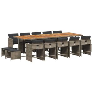 vidaXL 15-tlg. Garten-Essgruppe mit Kissen Grau Poly Rattan